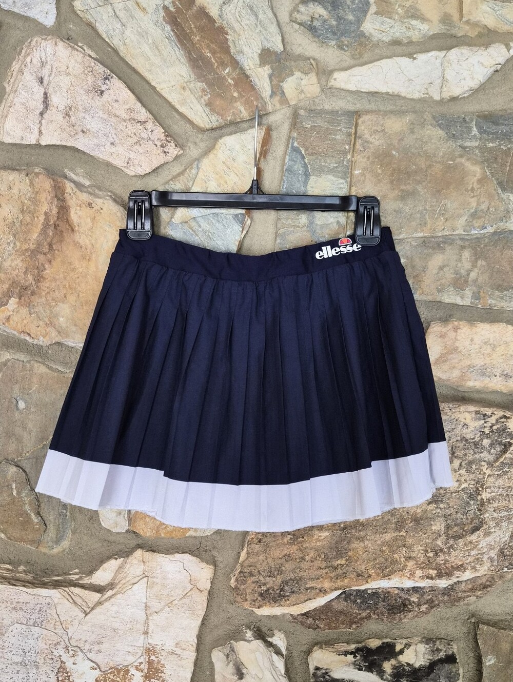 Ellesse Navy Pleated Mini Skirt with White Hem Size S